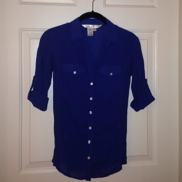 Blue button down top