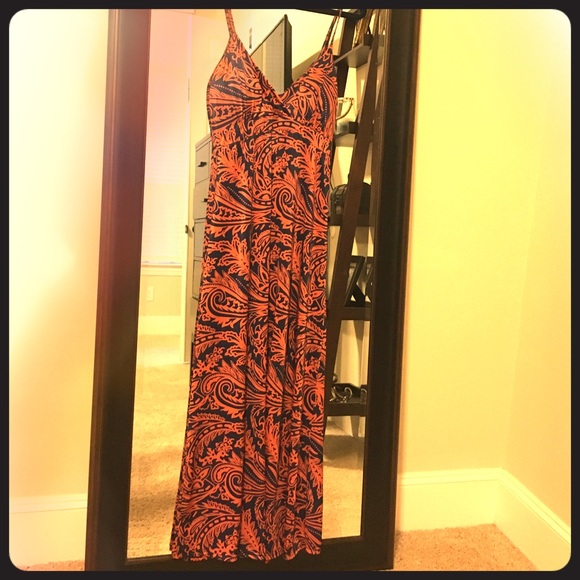 Orange and navy paisley print maxi