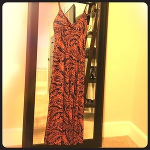 Orange and navy paisley print maxi