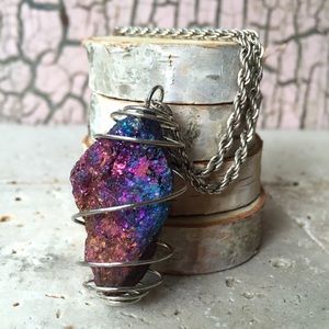 Peacock Ore Stone Caged Pendant & Necklace