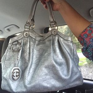 Sukey Leather Silver Metallic Tote Bag