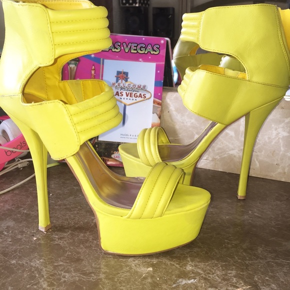 Neon Yellow platform stiletto heels