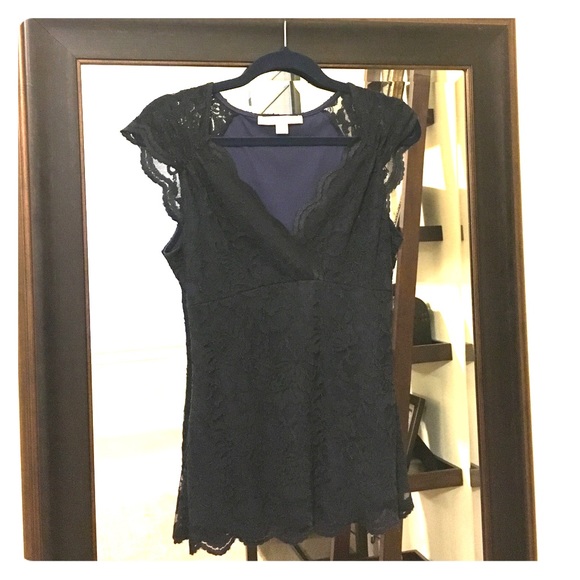 Boston proper navy blue lace v-neck top