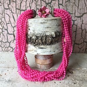 1950's Lucite 22 Strand Hot Pink Torsade Necklace