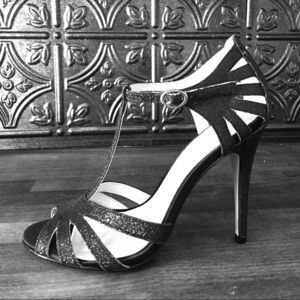 Betsey Johnson Black Glitter Heels