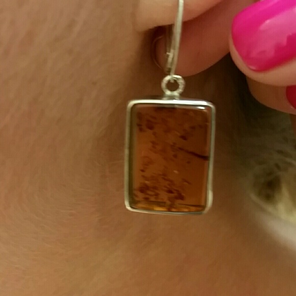 Sterling silver and amber drop earrings