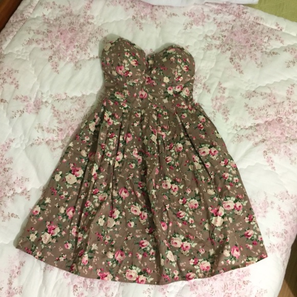 Strapless Tan Floral Sundress