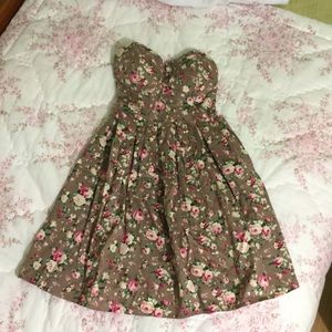 Strapless Tan Floral Sundress