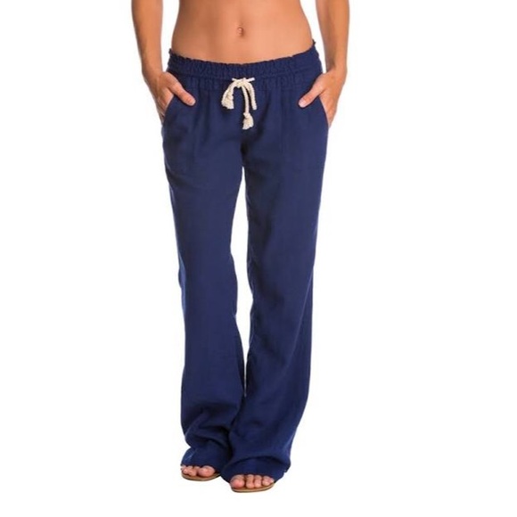 Roxy Oceanside Linen Beach Pants in blue