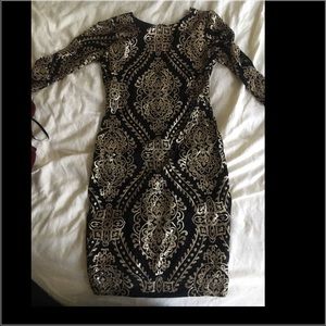 Long sleeve Black and gold sequin dress