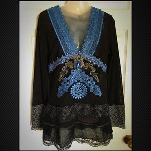 Hugging Kisses sheer lace black top / dress new