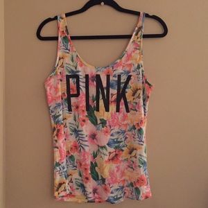 PINK tropical print logo tank