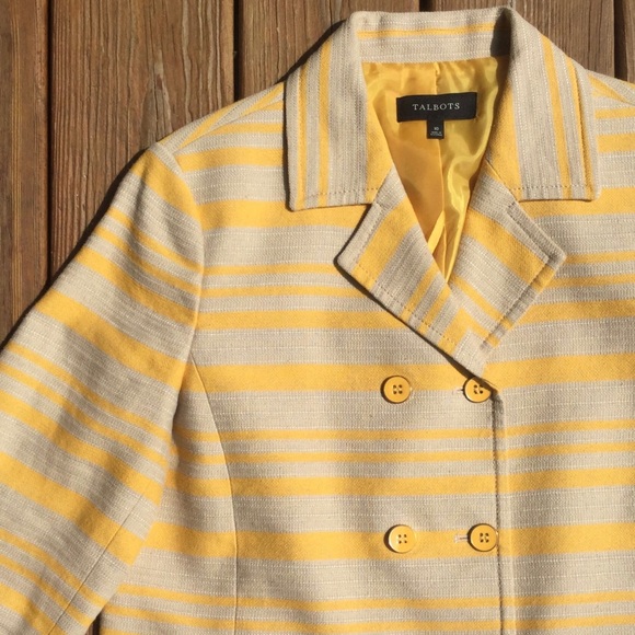 TALBOTS Yellow & Tan Linen Pea Coat