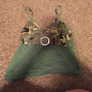 Green camo crop top.