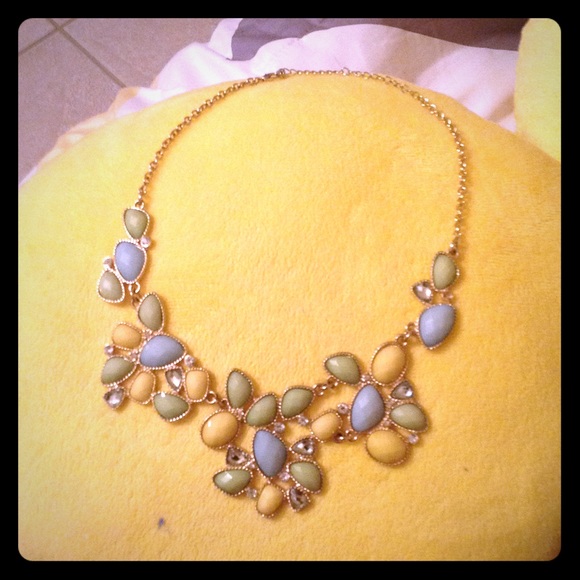 Gold chained blue yellow and green necklace