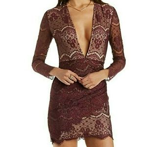 Charlotte Russe Plunging Lace Bodycon Dress
