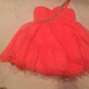 Coral dress with beaded one shoulder strap