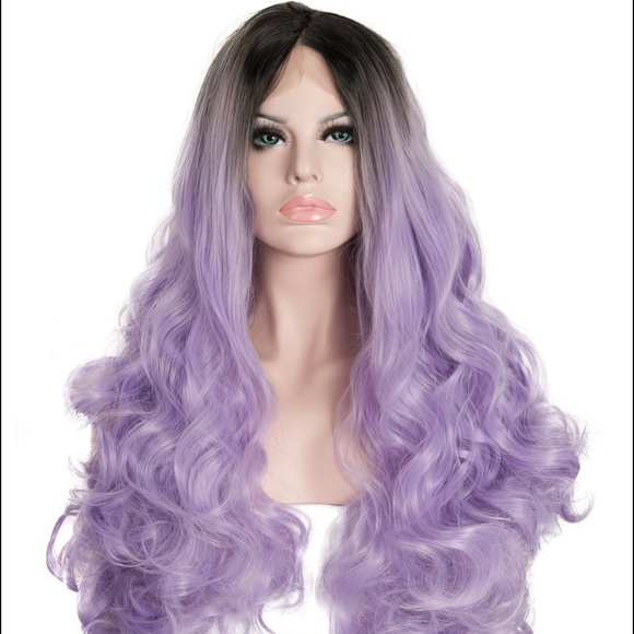 Paste purple wavy synthetic lace front wig 24"