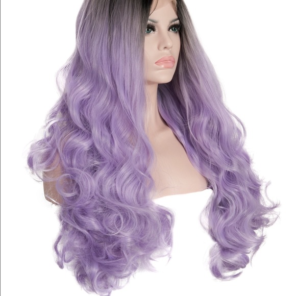 Paste purple wavy synthetic lace front wig 24\