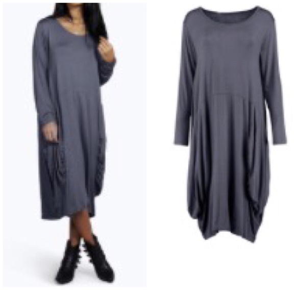 New| GREY DRAPED MIDI DRESS - Picture 3 of 3