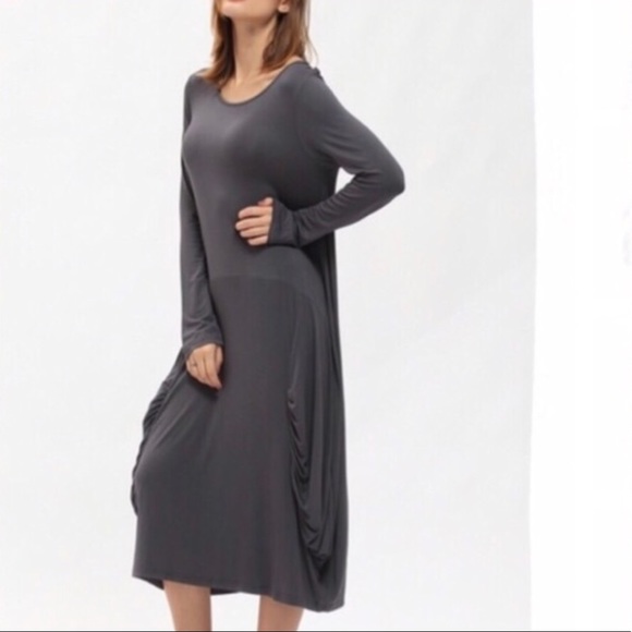 New| GREY DRAPED MIDI DRESS - Picture 2 of 3