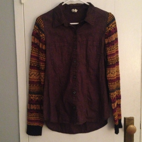 Free People Knit Sleeves Button Down