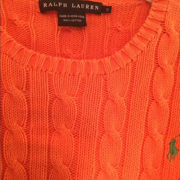 Ralph Lauren orange cable knit pullover.