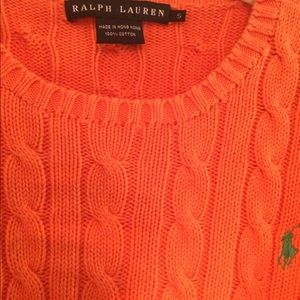 Ralph Lauren orange cable knit pullover.