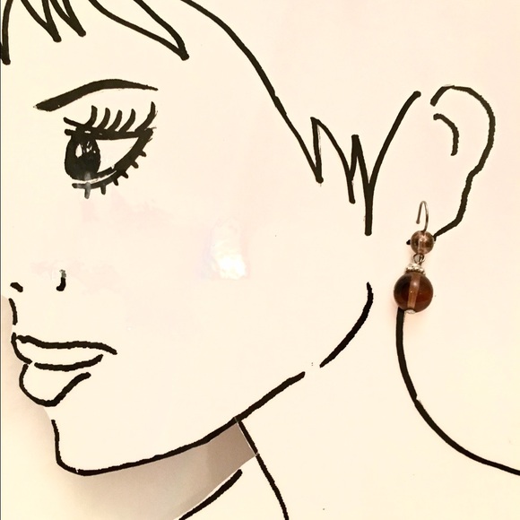 Amber glass and silver bead earrings