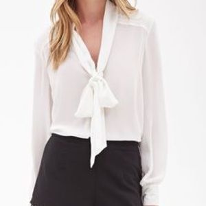 Forever 21 White Self Tie Blouse