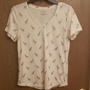Offwhite Giraffe Print V-Neck