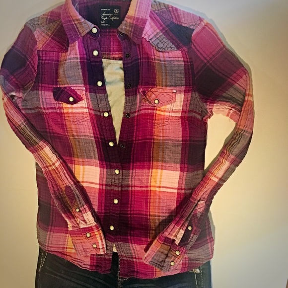American Eagle Plaid Purple Flannel