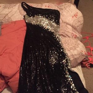 black & silver prom dress