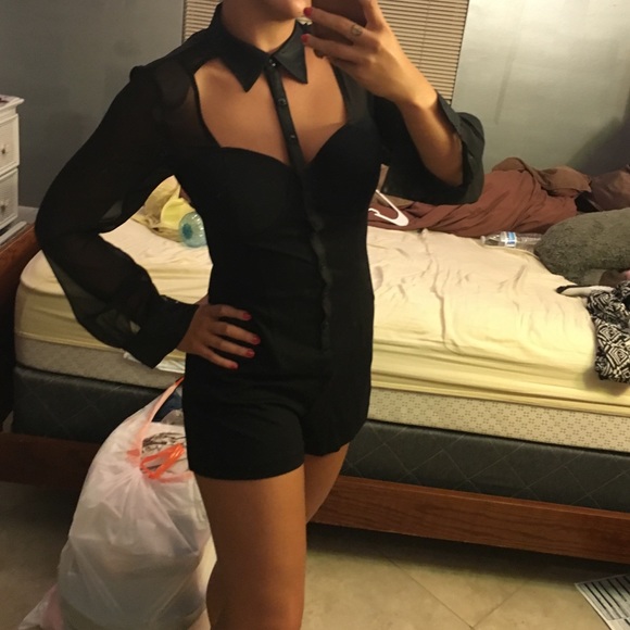 Guess black tuxedo romper