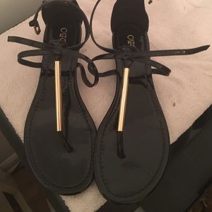 Black Sandals with Gold Detail