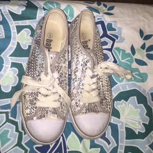 Silver sequined converse shoes