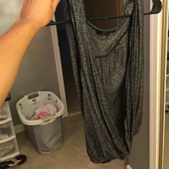 Low plunging neckline grey shirt