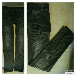 Black and white distress jeggings