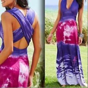 Sexy Open Back Purple and Pink Tie Dye Maxi Dress