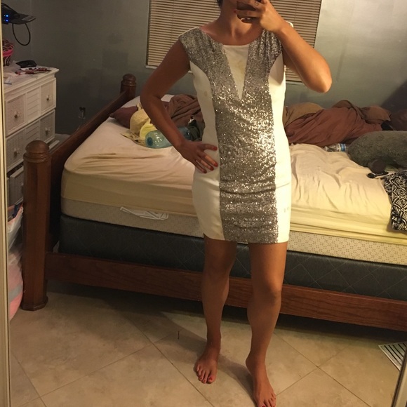 White and grey mesh dress