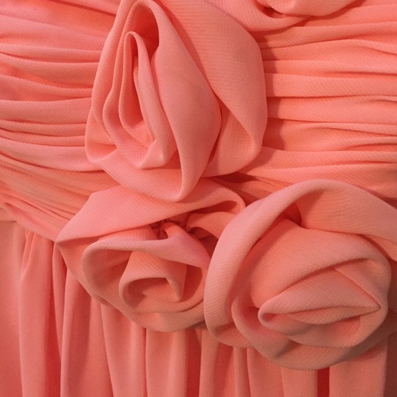 Coral pink formal dress with rosette strap