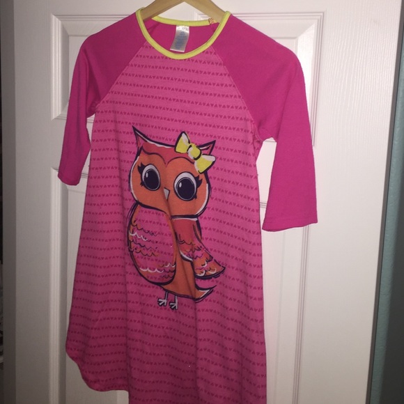 Girls size large elbow length nightgown pink w Owl