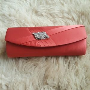 Lulu Townsend satin coral clutch purse