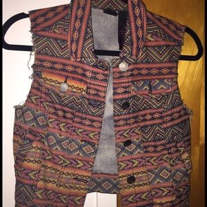 Material Girl Tribal Print Crop Denim Vest