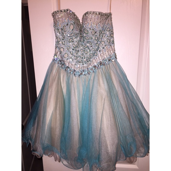 Blue and nude beaded homecoming dress