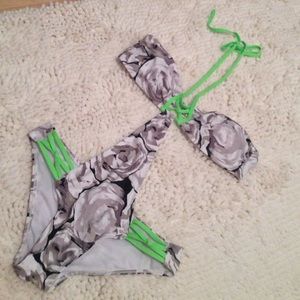 neon green and floral monokini