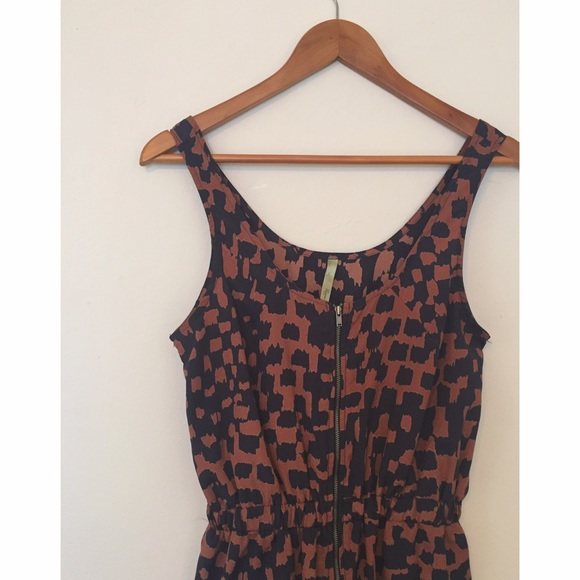 Blue & Tan Spotted Print Dress