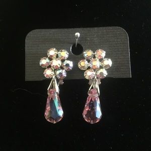 Vintage WEISS Pink Crystal Dangle Clip On Earrings