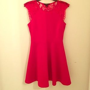 Red lace sleeve mini dress