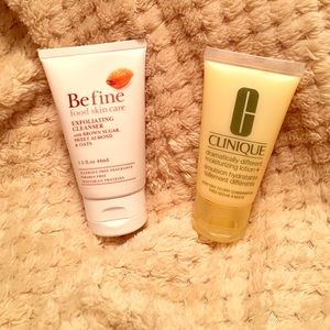 Be Fine Cleanser and Clinique moisturizing lotion